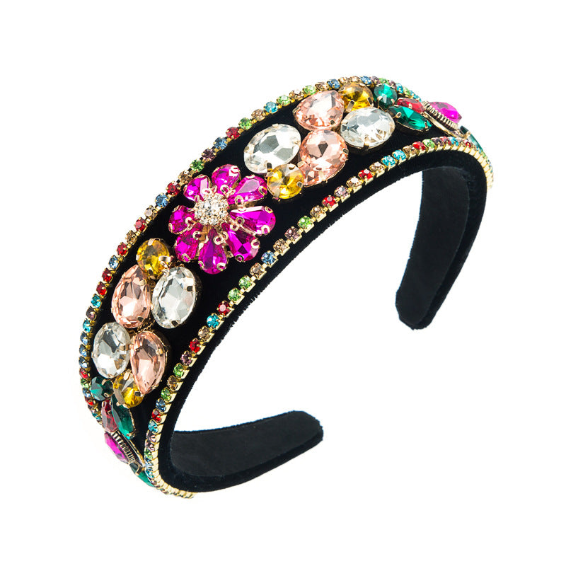 Hair Hoop New Fashion Colorful Crystal Handmade Full Diamond Fabric Hair Hoop Inlaid Glass Diamond Shiny Prom Head Hoop