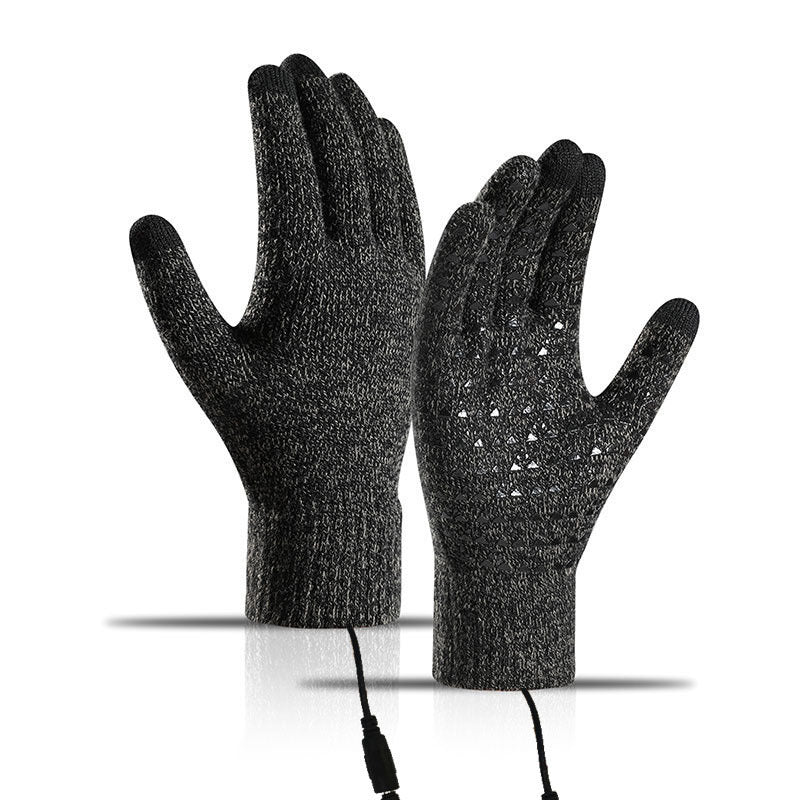 USB heated knitted gloves for charging heating warmth touch screen outdoor cycling anti slip finger gloves