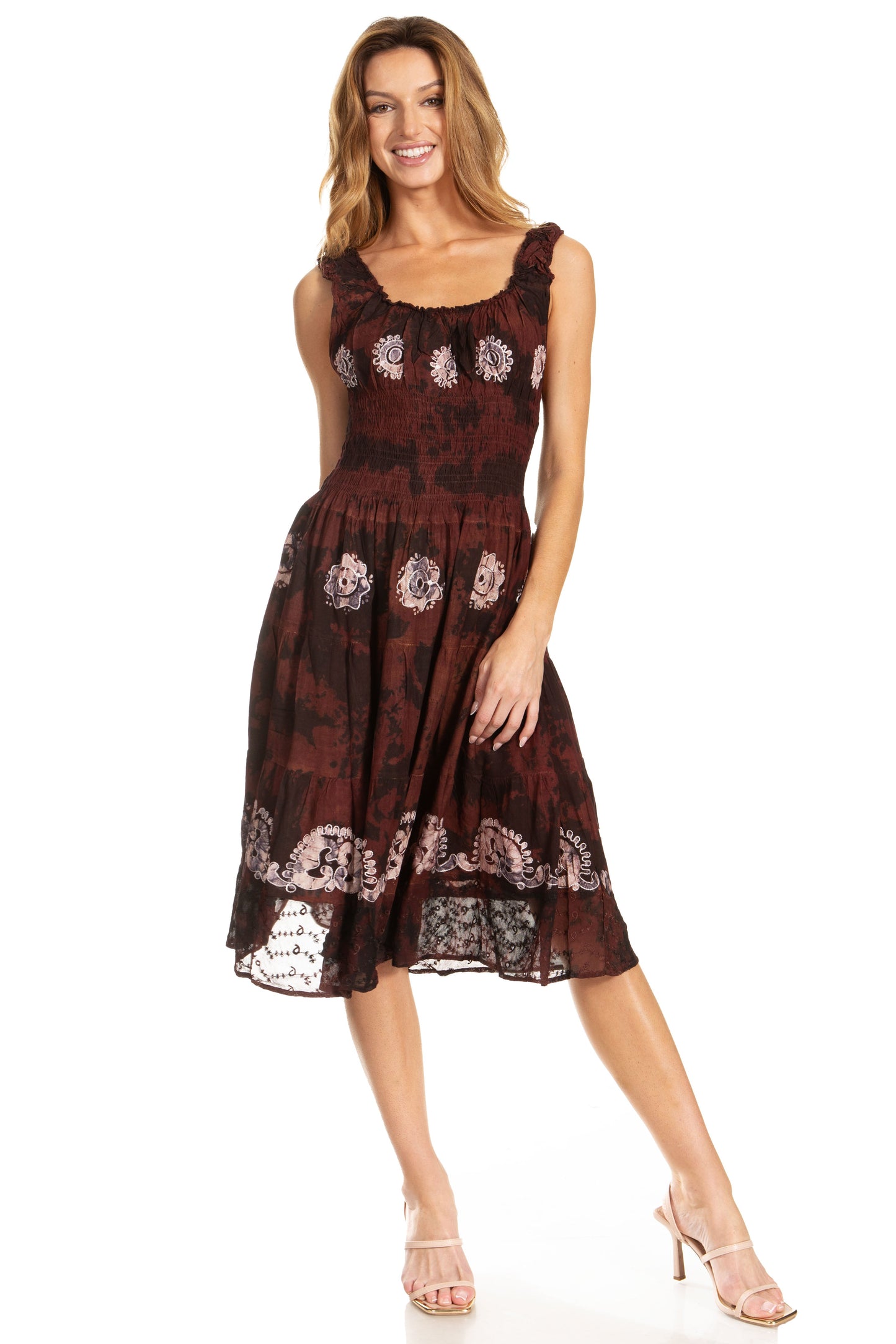 Women's Off The Shoulder Smock Ruffle Midi Dress