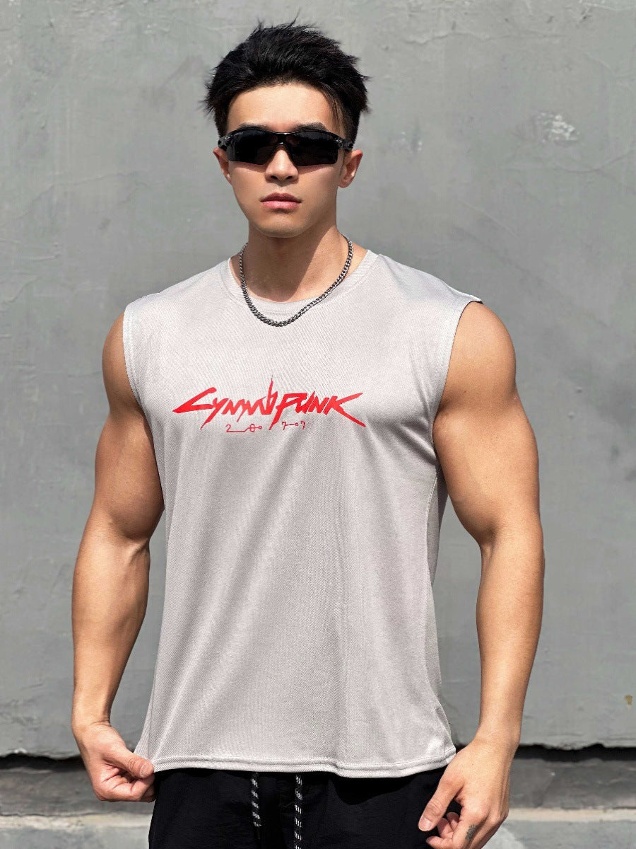 Cotton Dry-Fit Gym Fitness Sleeveless T-Shirt with Print DesignMen's Tank Top for Gaming Accessories