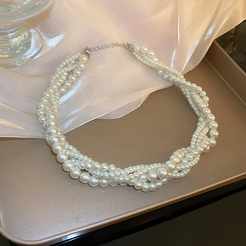 Twining Pearl Choker Necklaces for Women Geometric Necklaces Weddings Bride Jewelry Accessories