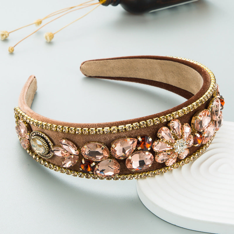 Hair Hoop New Fashion Colorful Crystal Handmade Full Diamond Fabric Hair Hoop Inlaid Glass Diamond Shiny Prom Head Hoop