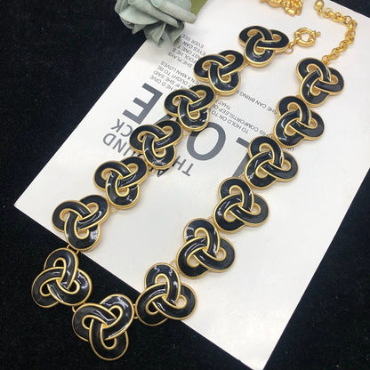 Classic black enamel necklace earring set