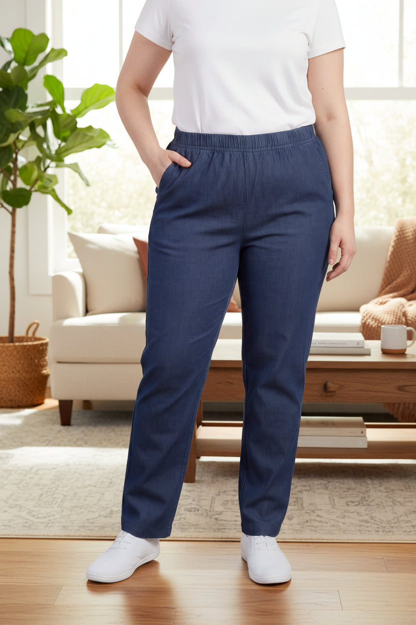 Women's Lightweight Pull-On Denim Jeans — Elastic Waist No Zipper
