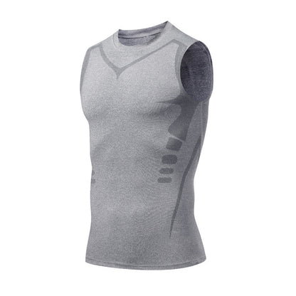 Quick-dry Men's Sports Fitted Short Sleeve Highly Elastic Breathable Moisture-wicking Fitness Training Vest