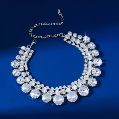 Multilayer Geometric Crystal Choker Necklaces for Women Round Clavicle Chain Necklaces Statements Jewelry