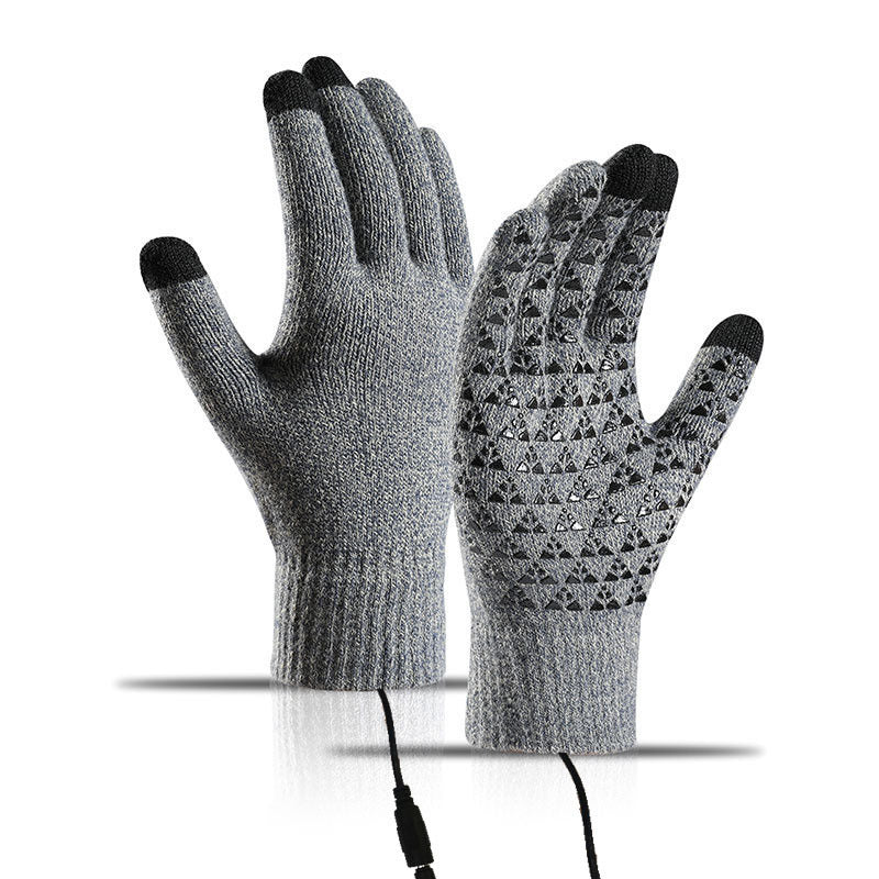 USB heated knitted gloves for charging heating warmth touch screen outdoor cycling anti slip finger gloves
