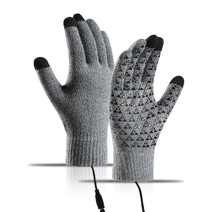 USB heated knitted gloves for charging heating warmth touch screen outdoor cycling anti slip finger gloves