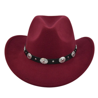Classic Cowboy Hat Vintage Jazz Hat National Style Fur Top Hat Felt Hat Vintage Imitation Sheep Hat Cowboy Hat
