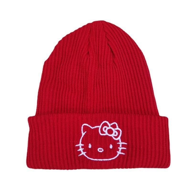 Cute Little Cat Embroidered Knitted Hat European and American Cartoon Cat Woolen Hat Kuromi Warm Hat Couple Pullover Hat