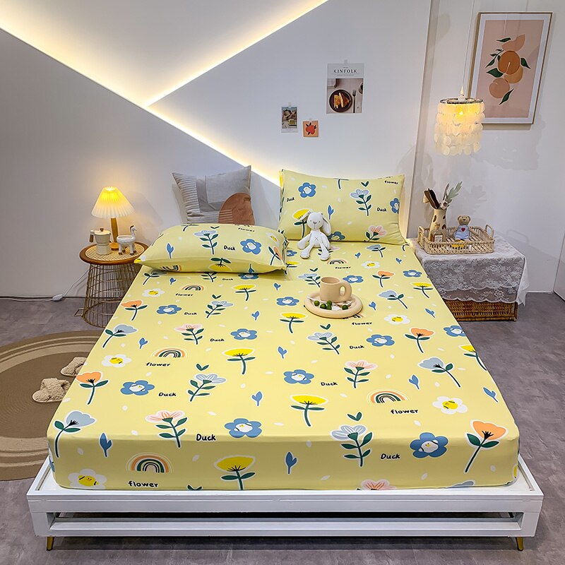 Cotton Elastic Bed Sheet Geometric Printed Fitted Sheet Elastic Bed Linen Mattress Cover Queen King Size bedding set Bedspread