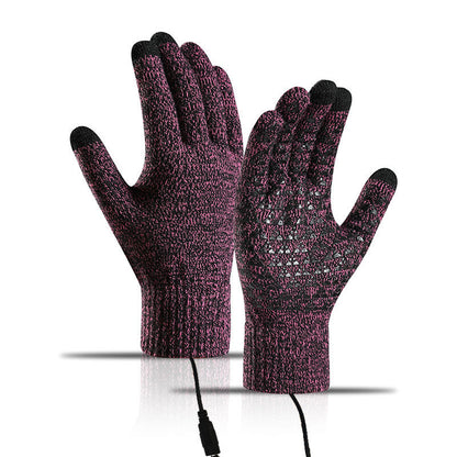 USB heated knitted gloves for charging heating warmth touch screen outdoor cycling anti slip finger gloves
