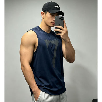Summer Men's Quick-Dry Fitness Sleeveless Vest, Breathable Sport Tank Top, Muscular Training Streetwear, Loose Moisture-Wicking Workout Shirt