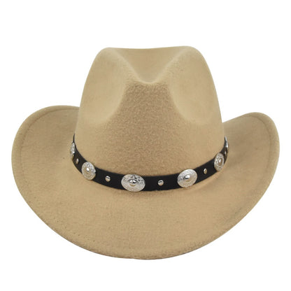 Classic Cowboy Hat Vintage Jazz Hat National Style Fur Top Hat Felt Hat Vintage Imitation Sheep Hat Cowboy Hat