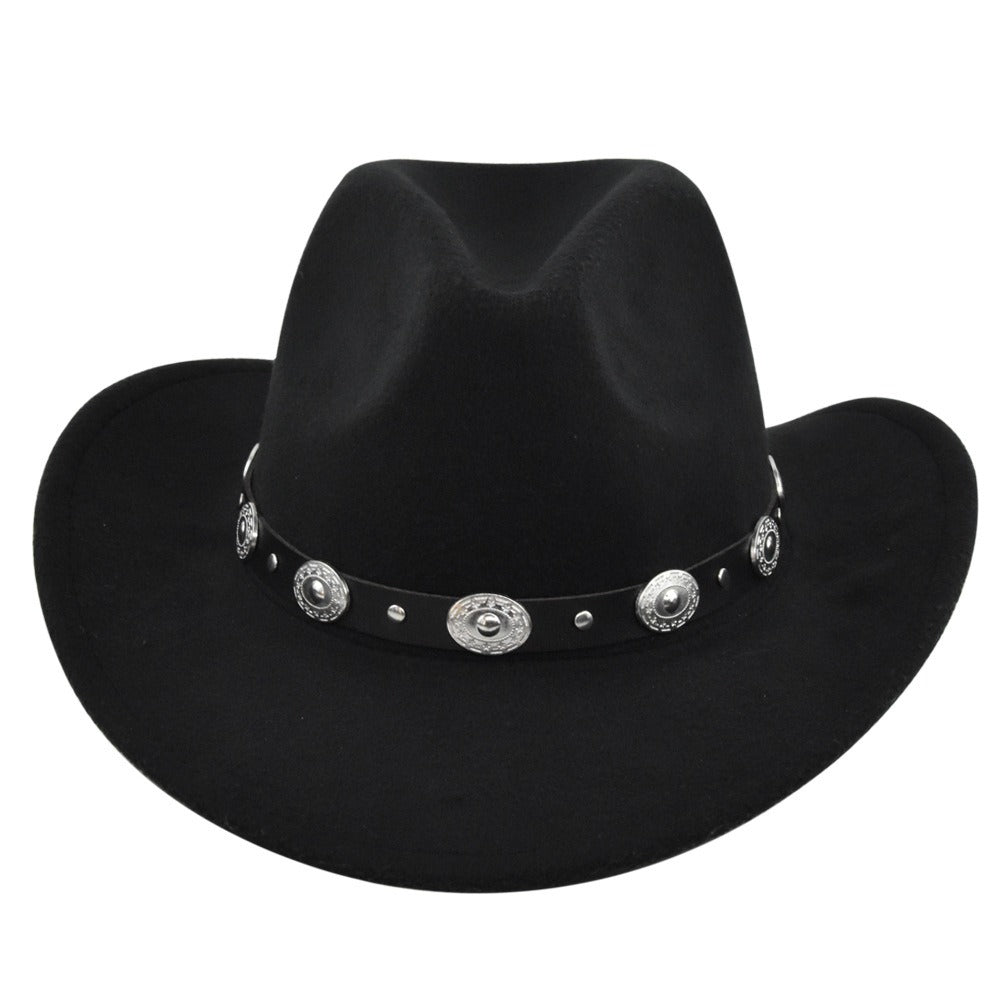 Classic Cowboy Hat Vintage Jazz Hat National Style Fur Top Hat Felt Hat Vintage Imitation Sheep Hat Cowboy Hat