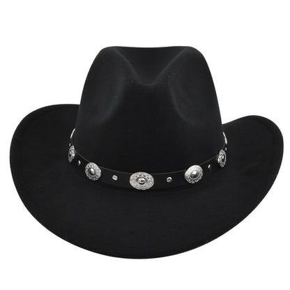 Classic Cowboy Hat Vintage Jazz Hat National Style Fur Top Hat Felt Hat Vintage Imitation Sheep Hat Cowboy Hat