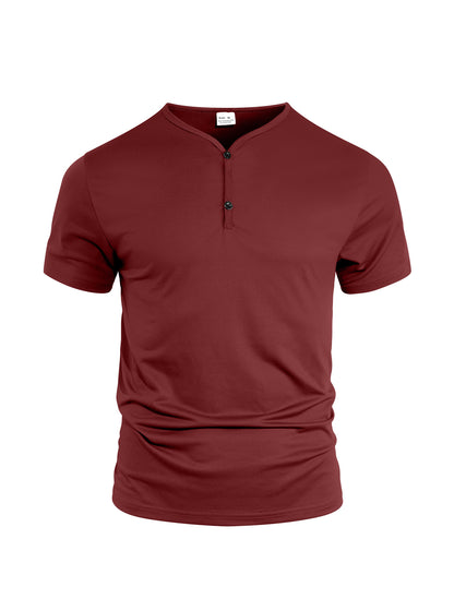 Casual Lightweight Regular Fit Men's Solid Color V-Neck Breathable Moisture-Wicking Short Sleeve T-Shirt