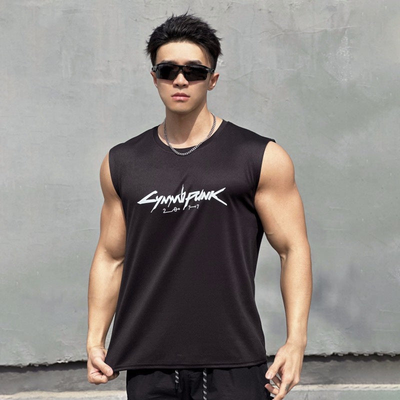 Cotton Dry-Fit Gym Fitness Sleeveless T-Shirt with Print DesignMen's Tank Top for Gaming Accessories