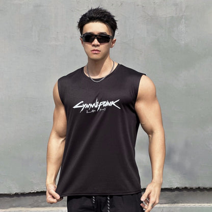Cotton Dry-Fit Gym Fitness Sleeveless T-Shirt with Print DesignMen's Tank Top for Gaming Accessories