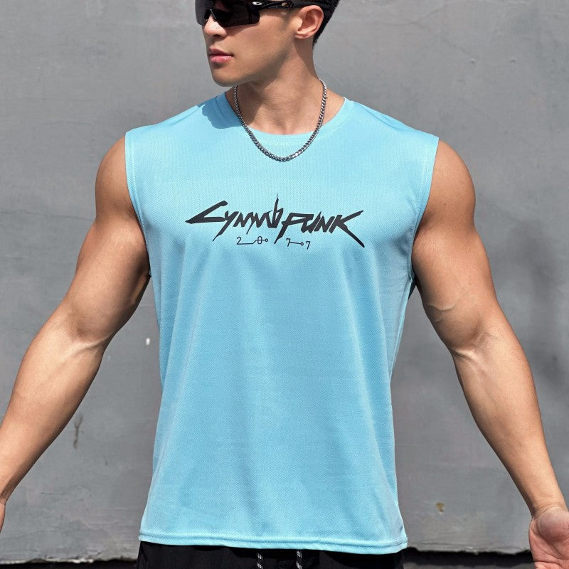 Cotton Dry-Fit Gym Fitness Sleeveless T-Shirt with Print DesignMen's Tank Top for Gaming Accessories
