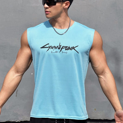 Cotton Dry-Fit Gym Fitness Sleeveless T-Shirt with Print DesignMen's Tank Top for Gaming Accessories