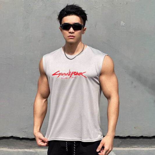 Cotton Dry-Fit Gym Fitness Sleeveless T-Shirt with Print DesignMen's Tank Top for Gaming Accessories