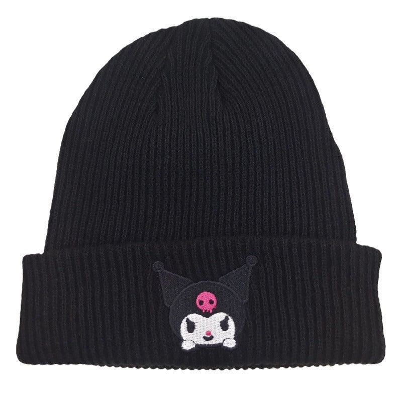 Cute Little Cat Embroidered Knitted Hat European and American Cartoon Cat Woolen Hat Kuromi Warm Hat Couple Pullover Hat
