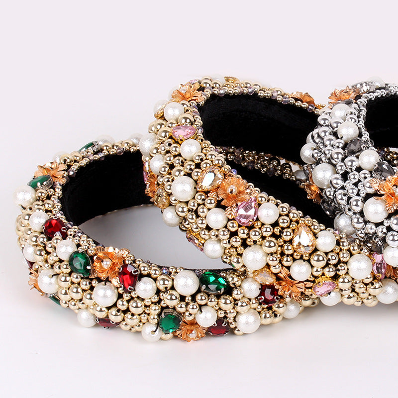 Beaded Hair Hoop Female Baroque Sponge Hair Hoop Hair Accessories New Headwear Head Hoop