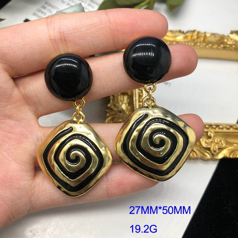 Classic black enamel necklace earring set