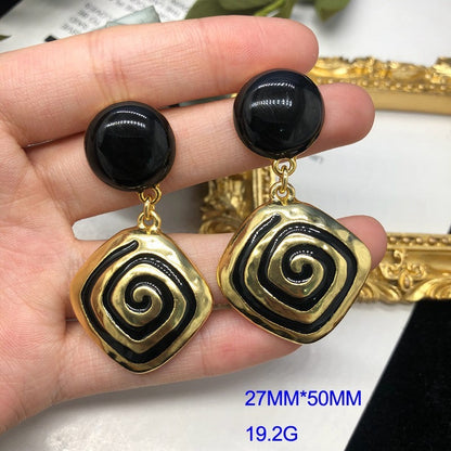 Classic black enamel necklace earring set