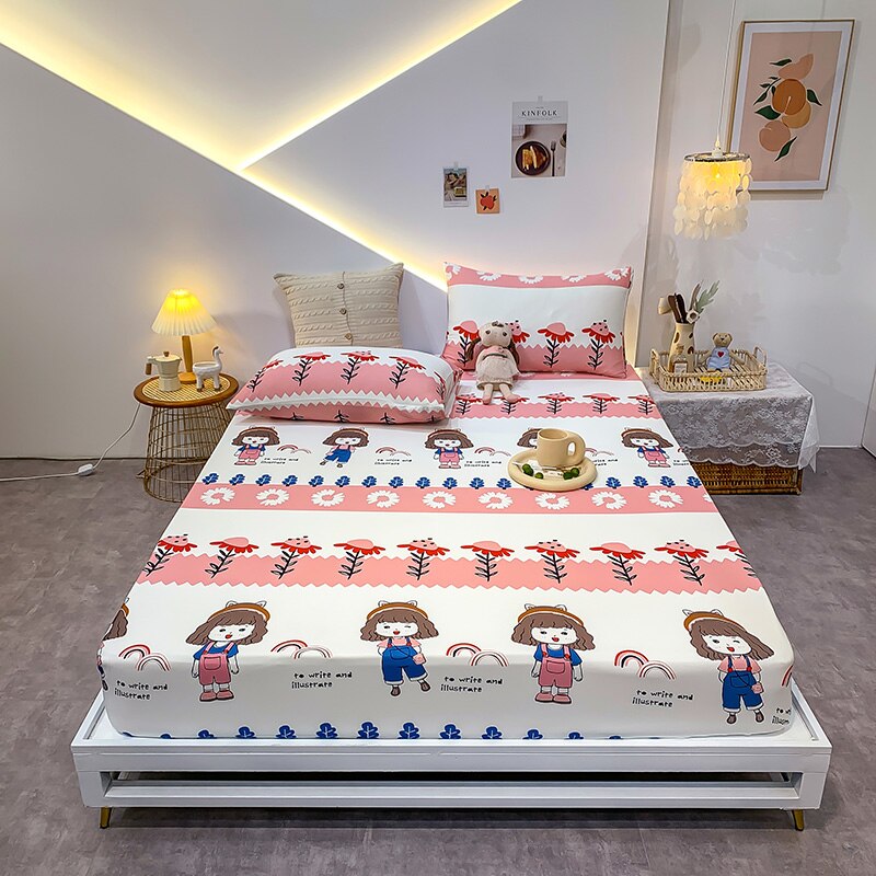 Cotton Elastic Bed Sheet Geometric Printed Fitted Sheet Elastic Bed Linen Mattress Cover Queen King Size bedding set Bedspread