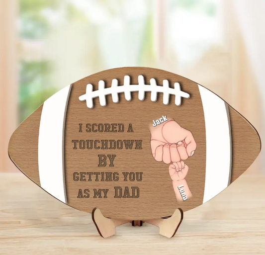 Personalized Football Dad 2 Layered Wooden Art