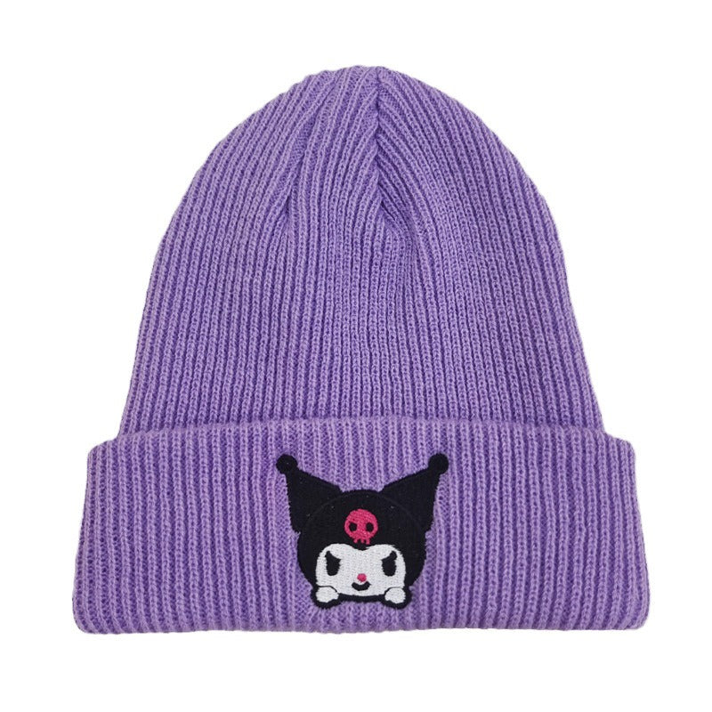Cute Little Cat Embroidered Knitted Hat European and American Cartoon Cat Woolen Hat Kuromi Warm Hat Couple Pullover Hat