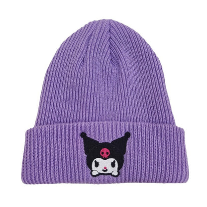 Cute Little Cat Embroidered Knitted Hat European and American Cartoon Cat Woolen Hat Kuromi Warm Hat Couple Pullover Hat