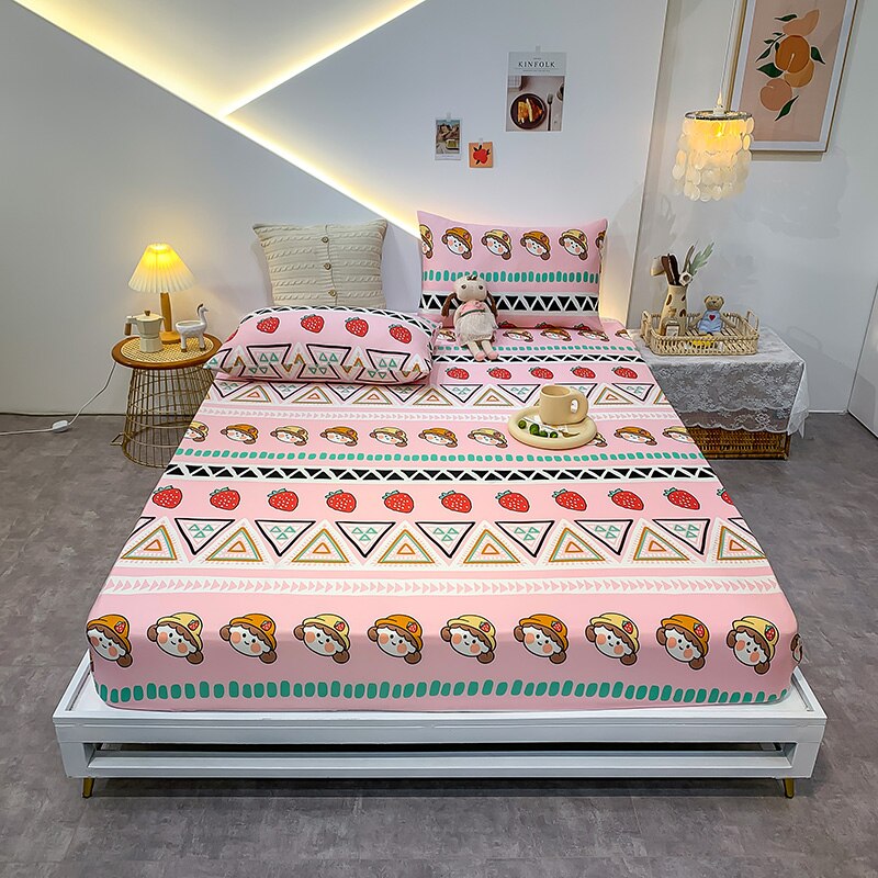 Cotton Elastic Bed Sheet Geometric Printed Fitted Sheet Elastic Bed Linen Mattress Cover Queen King Size bedding set Bedspread