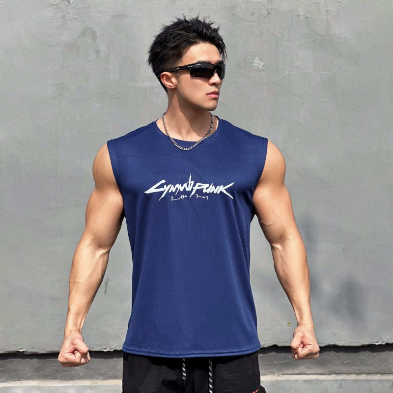 Cotton Dry-Fit Gym Fitness Sleeveless T-Shirt with Print DesignMen's Tank Top for Gaming Accessories