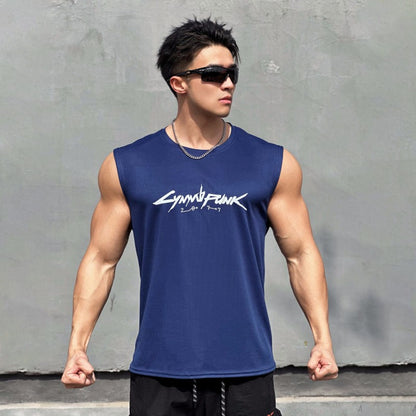 Cotton Dry-Fit Gym Fitness Sleeveless T-Shirt with Print DesignMen's Tank Top for Gaming Accessories