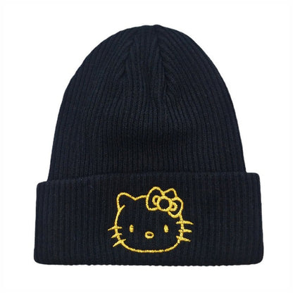 Cute Little Cat Embroidered Knitted Hat European and American Cartoon Cat Woolen Hat Kuromi Warm Hat Couple Pullover Hat