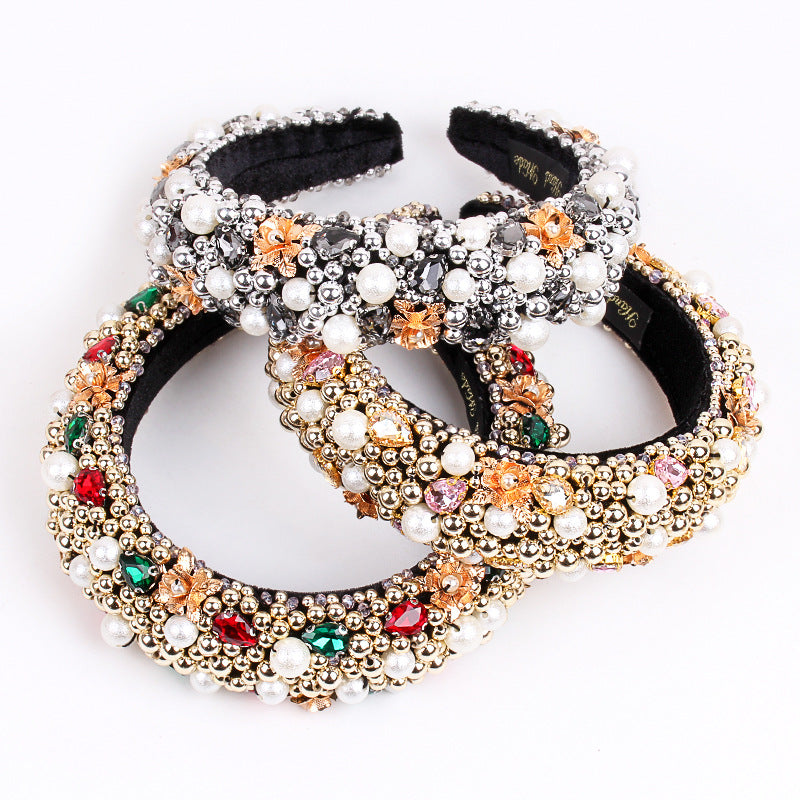 Beaded Hair Hoop Female Baroque Sponge Hair Hoop Hair Accessories New Headwear Head Hoop
