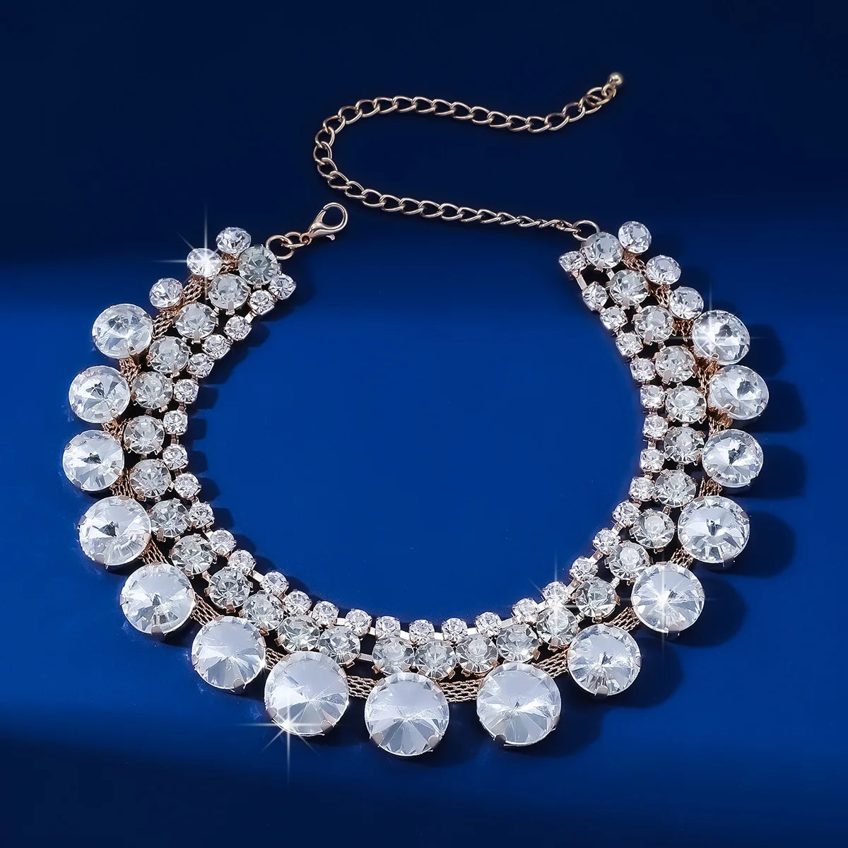 Multilayer Geometric Crystal Choker Necklaces for Women Round Clavicle Chain Necklaces Statements Jewelry