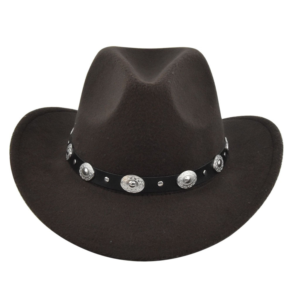 Classic Cowboy Hat Vintage Jazz Hat National Style Fur Top Hat Felt Hat Vintage Imitation Sheep Hat Cowboy Hat