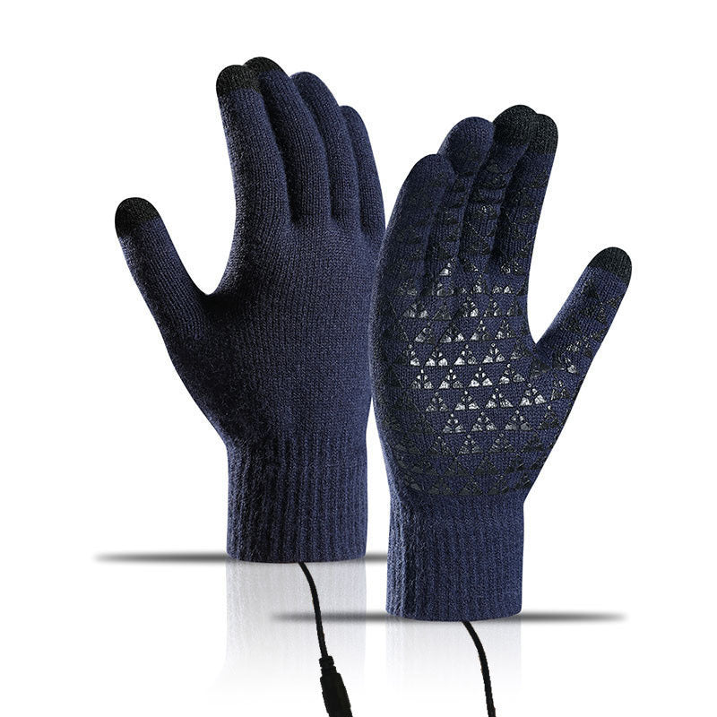 USB heated knitted gloves for charging heating warmth touch screen outdoor cycling anti slip finger gloves