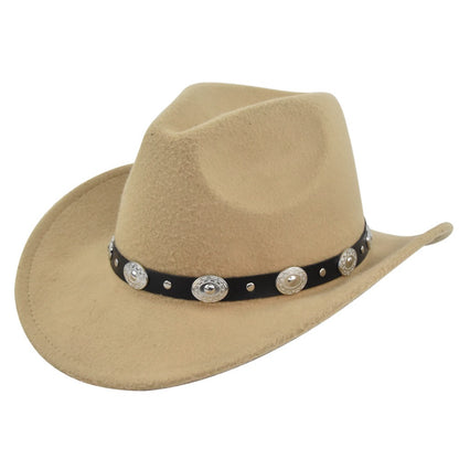Classic Cowboy Hat Vintage Jazz Hat National Style Fur Top Hat Felt Hat Vintage Imitation Sheep Hat Cowboy Hat