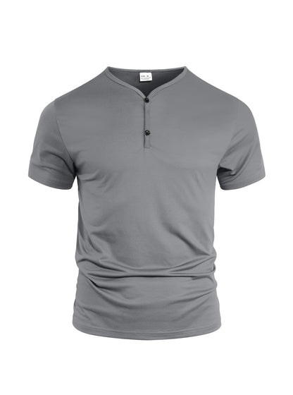 Casual Lightweight Regular Fit Men's Solid Color V-Neck Breathable Moisture-Wicking Short Sleeve T-Shirt