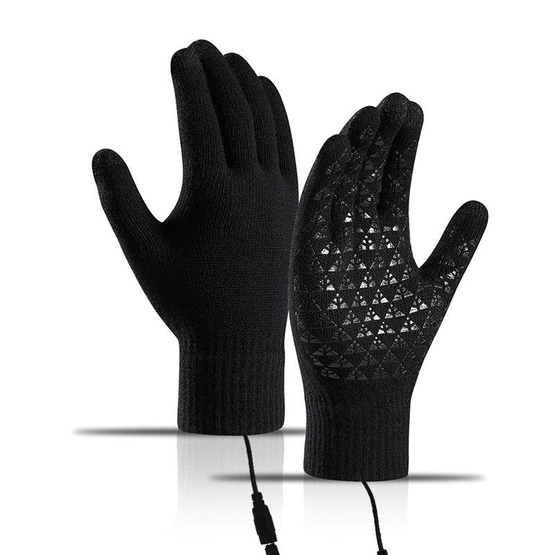 USB heated knitted gloves for charging heating warmth touch screen outdoor cycling anti slip finger gloves