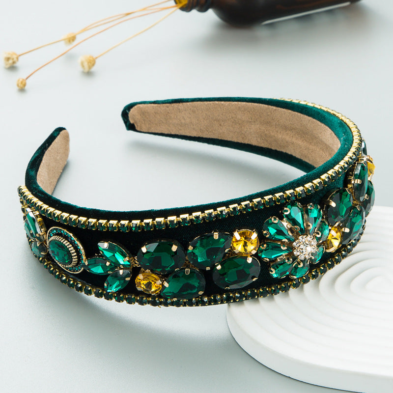 Hair Hoop New Fashion Colorful Crystal Handmade Full Diamond Fabric Hair Hoop Inlaid Glass Diamond Shiny Prom Head Hoop