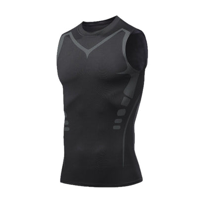 Quick-dry Men's Sports Fitted Short Sleeve Highly Elastic Breathable Moisture-wicking Fitness Training Vest