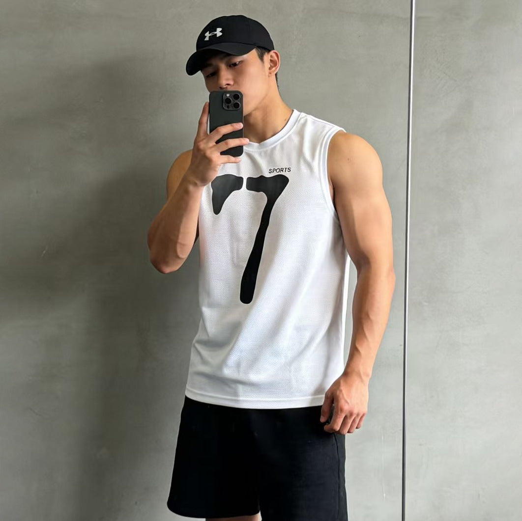 Summer Men's Quick-Dry Fitness Sleeveless Vest, Breathable Sport Tank Top, Muscular Training Streetwear, Loose Moisture-Wicking Workout Shirt