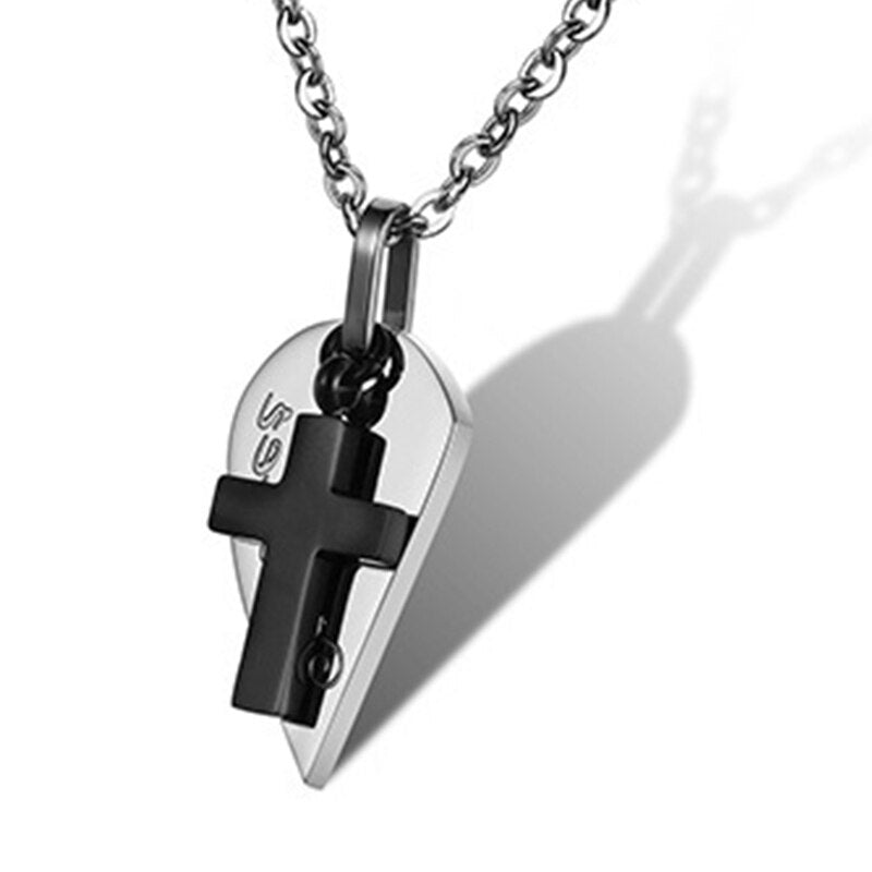 Couple necklace womens stainless steel fashion black cross necklaces lovers Heart pendant punk jewelry for neck male Accessories