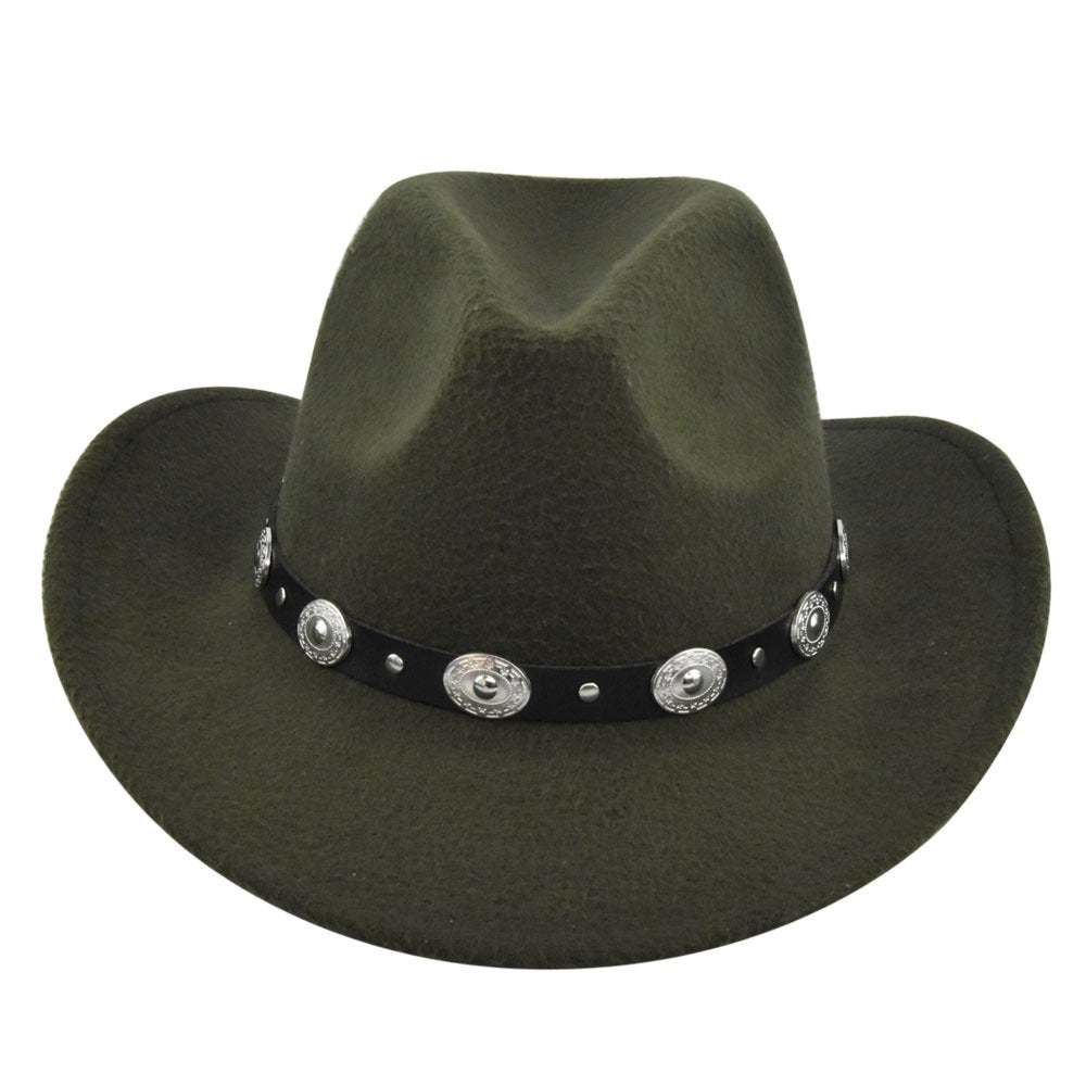 Classic Cowboy Hat Vintage Jazz Hat National Style Fur Top Hat Felt Hat Vintage Imitation Sheep Hat Cowboy Hat